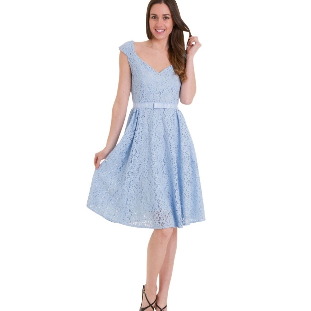 Banned Retro Baby Blue Love Lace Sleeveless 1950's Style A-Line Dress